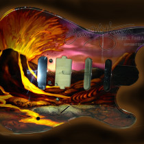 Artwork hand carved on aluminum for this custom guitar commission by Dennis Mathewson