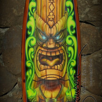 This collectable hand painted Tiki image on a full size surf board make a great wall hanging piece of art 