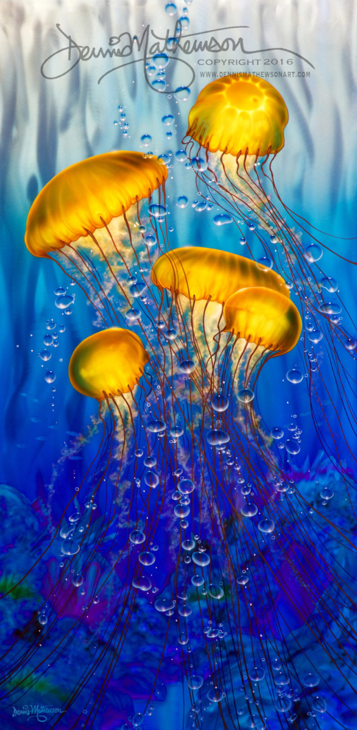 Series of four paintings that all line up and the reef images fit each other side by side in any combination
