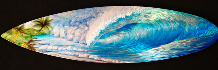 18"x70" on aluminum surfboard shape wall art