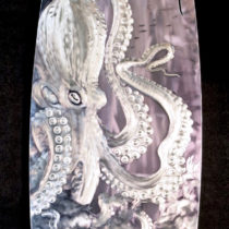 original art on 18"x70" aluminum surfboard shape