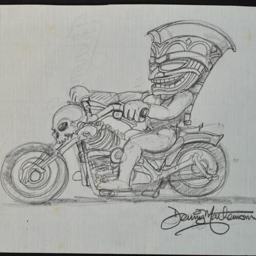 Biker Tiki Skull Bike original pencil drawing