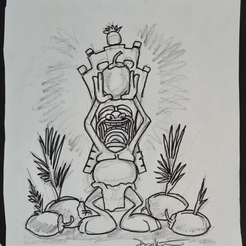 Coconut Tiki Gift original pencil drawing