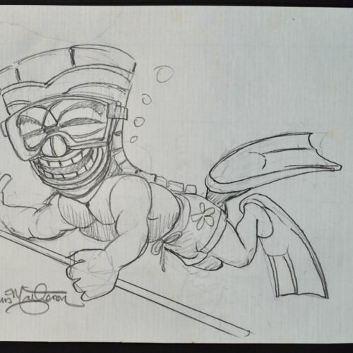 Diver Tiki original pencil drawing