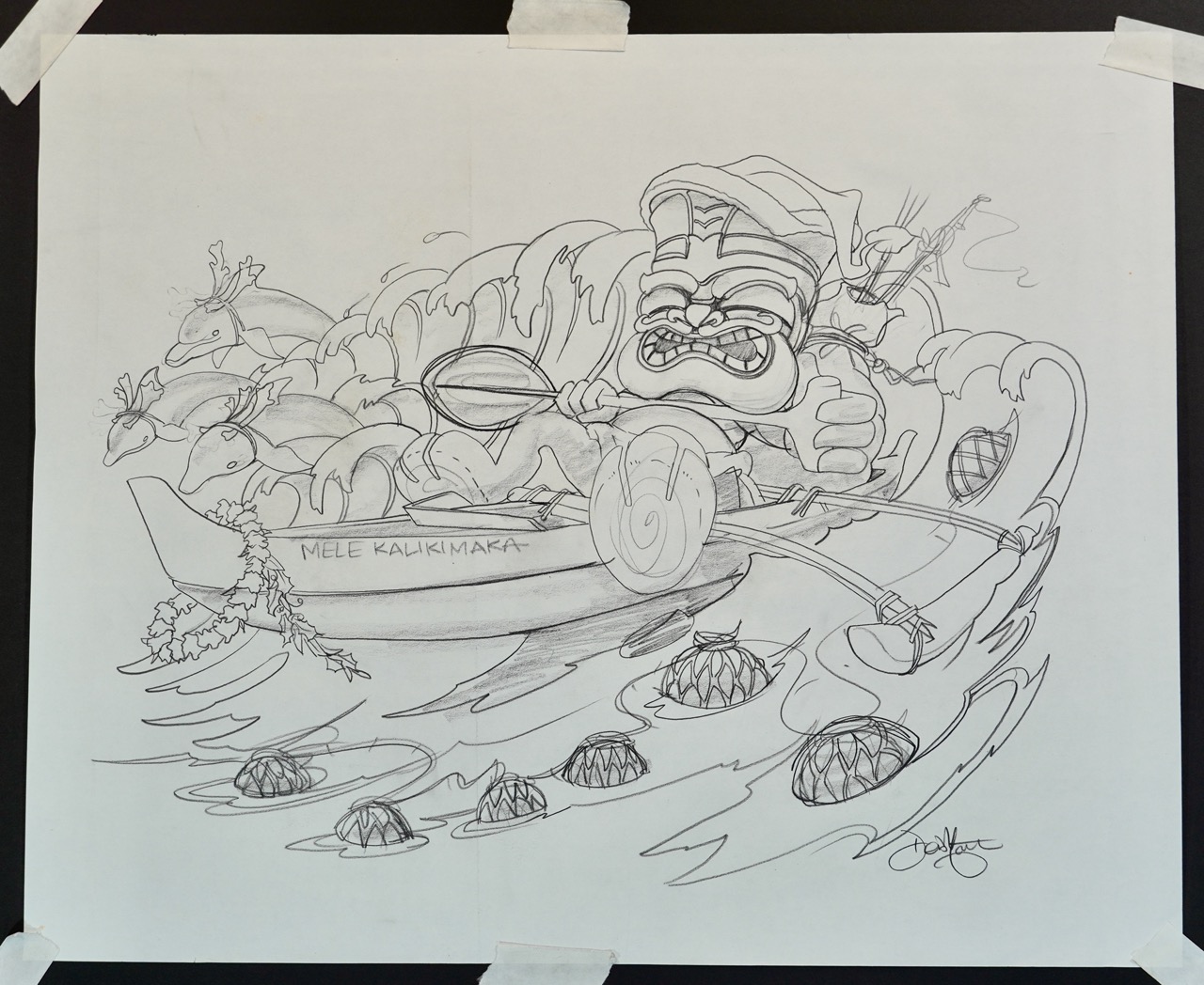 Mele Kalikimaka original pencil drawing