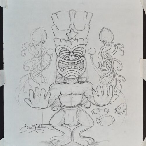 Reef Tiki King original pencil drawing