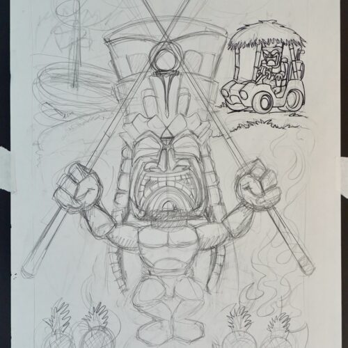 Whackem' Tiki original pencil drawing