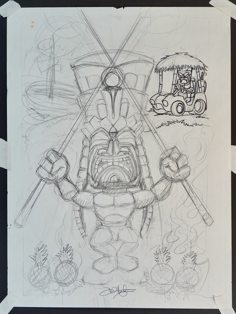 Whackem' Tiki original pencil drawing
